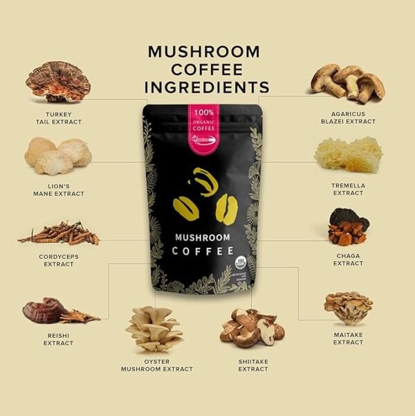 YIQIAOHUI-Mushroom Coffee Organic,Instant Coffee,Boosted Immunity,Enhanced Focus,Improved Energy,Premium Coffee Beans With Cordyceps,Lion’s Mane,Turkey Tail &Other,Silky texture and better flavor 30 servings - Image 2
