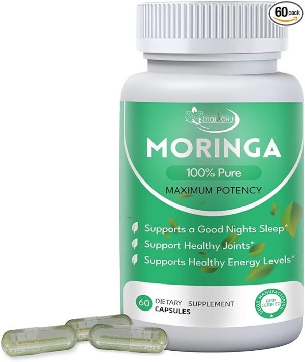 YIQIAOHUI-Moringa Capsules | Pure Moringa Powder Capsules | Energy and Gut Support | 800mg Pure Natural Organic Moringa | Rich in Various Vitamins and Amino Acids | 60 Capsules