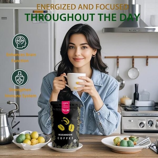 YIQIAOHUI-Mushroom Coffee Organic,Instant Coffee,Boosted Immunity,Enhanced Focus,Improved Energy,Premium Coffee Beans With Cordyceps,Lion’s Mane,Turkey Tail &Other,Silky texture and better flavor 30 servings - Image 3