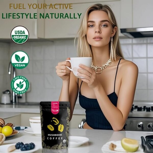 YIQIAOHUI-Mushroom Coffee Organic,Instant Coffee,Boosted Immunity,Enhanced Focus,Improved Energy,Premium Coffee Beans With Cordyceps,Lion’s Mane,Turkey Tail &Other,Silky texture and better flavor 30 servings - Image 5