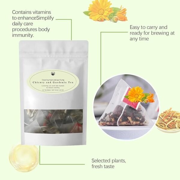 YIQIAOHUI-Natural Organic Dandelion Tea | Chicory and Gardenia Tea Bags | Supports Kidney | Liver Health | Natural Organic Blend with Licorice | Chrysanthemum | Orange Peel & More | 150g, (30 Tea Bags） - Image 5