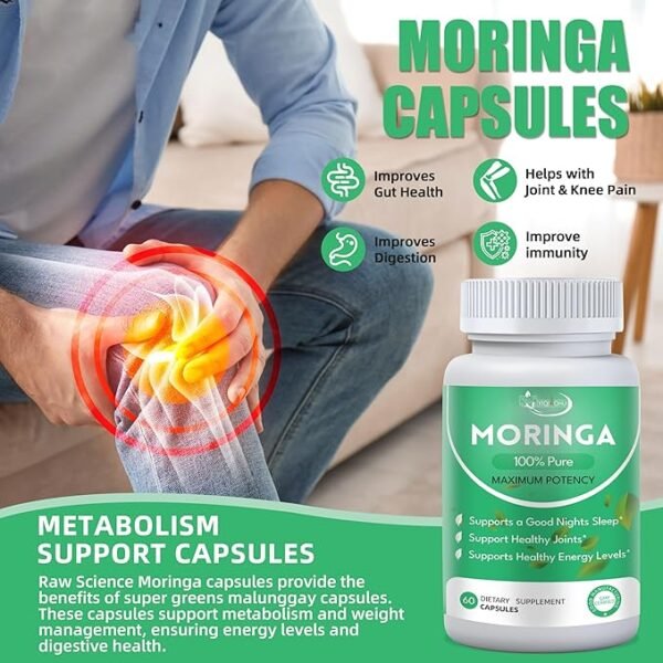 YIQIAOHUI-Moringa Capsules | Pure Moringa Powder Capsules | Energy and Gut Support | 800mg Pure Natural Organic Moringa | Rich in Various Vitamins and Amino Acids | 60 Capsules - Image 3