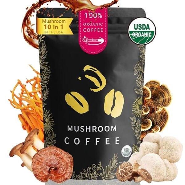 YIQIAOHUI-Mushroom Coffee Organic,Instant Coffee,Boosted Immunity,Enhanced Focus,Improved Energy,Premium Coffee Beans With Cordyceps,Lion’s Mane,Turkey Tail &Other,Silky texture and better flavor 30 servings